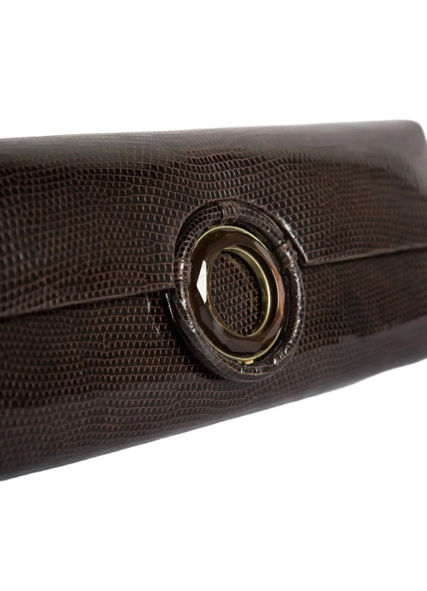 Grommet Roll Clutch - Chocolate Brown Lizard, Topaz Grommet