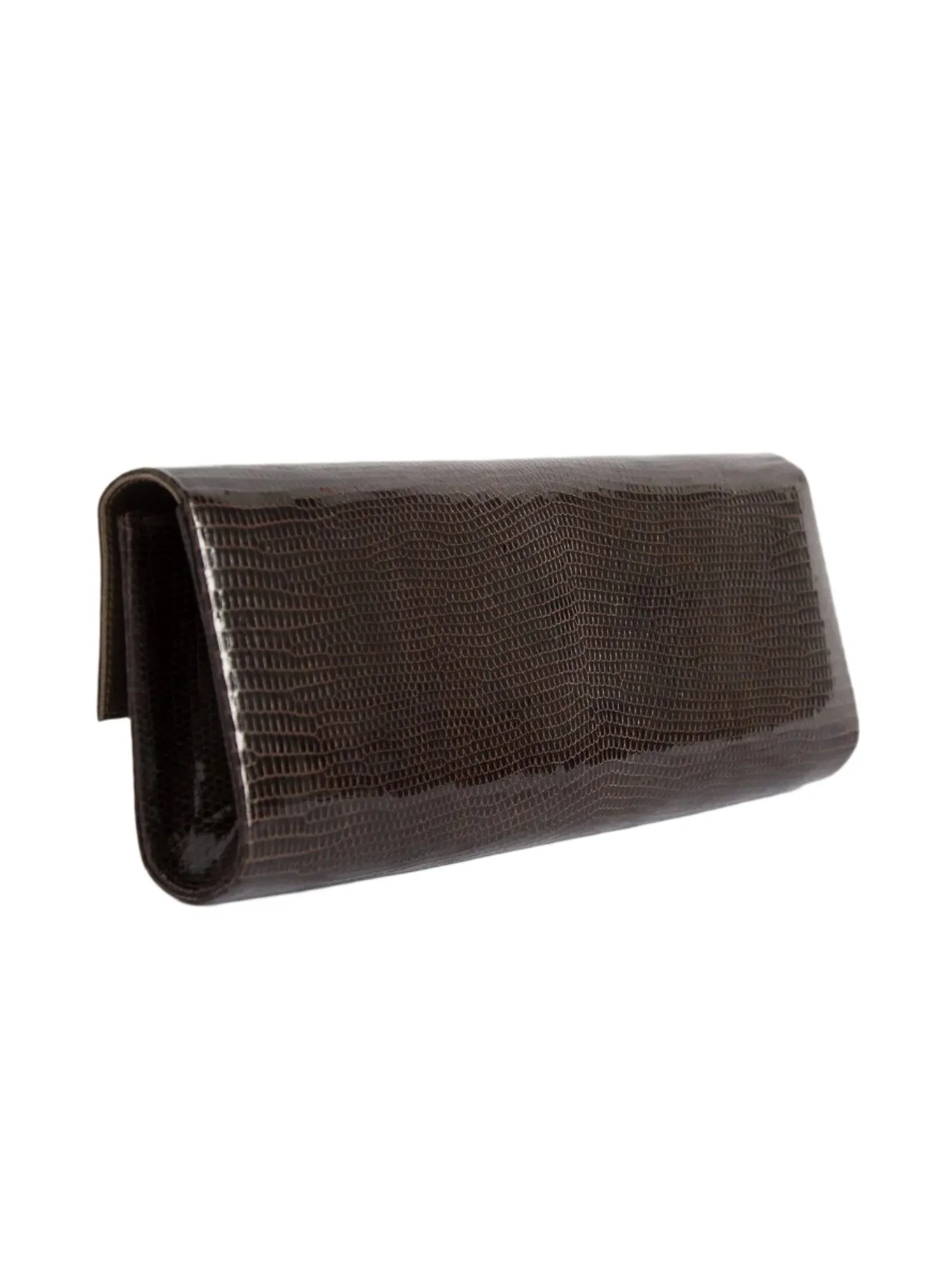 Grommet Roll Clutch - Chocolate Brown Lizard, Topaz Grommet