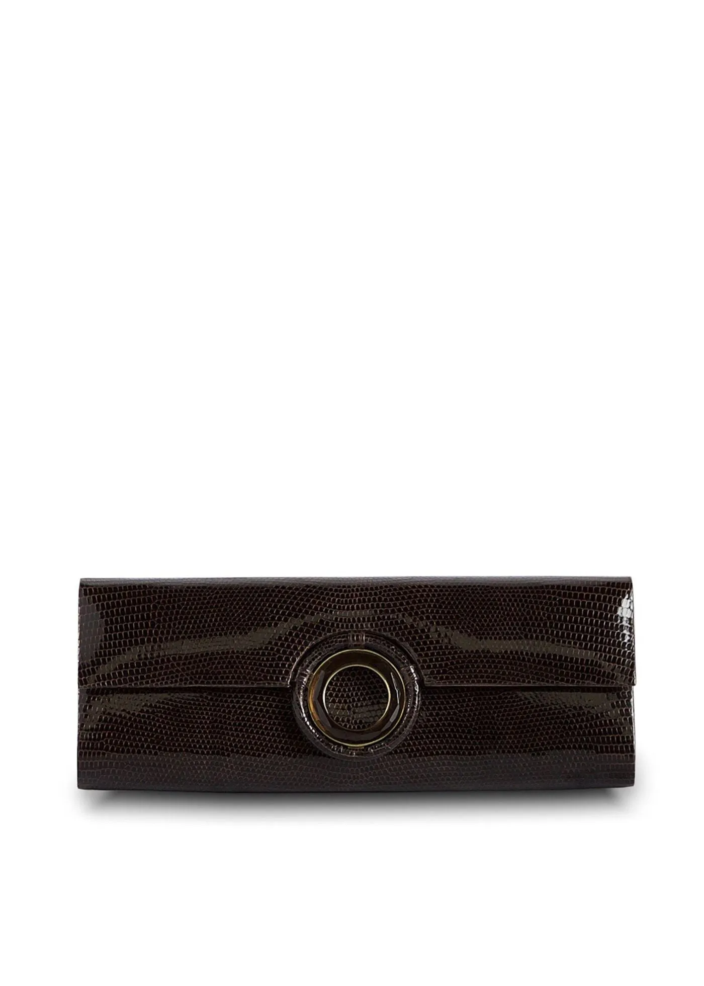 Grommet Roll Clutch - Chocolate Brown Lizard, Topaz Grommet