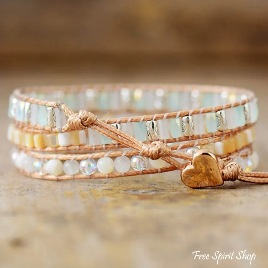 Handmade Moonstone & Pearly Rainbow Bead Wrap Bracelet