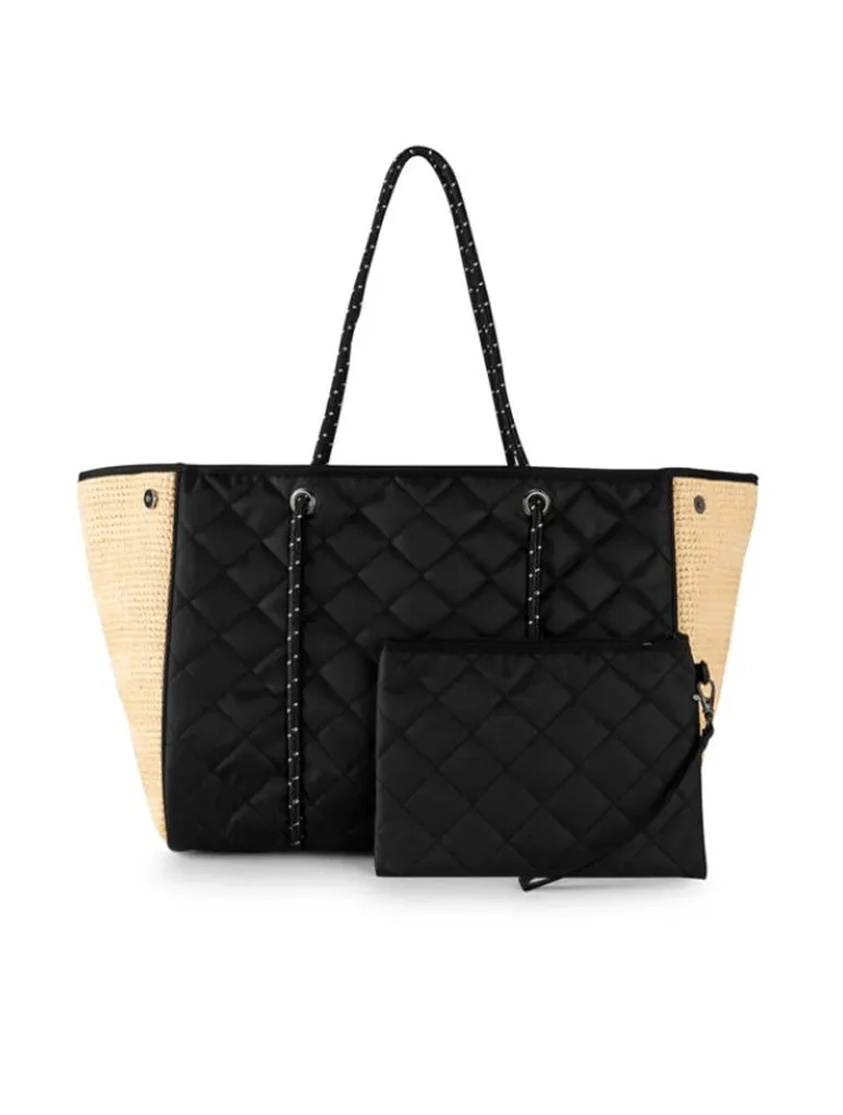 Haute Shore Greyson Raffia Tote Bag in Black/Raffia