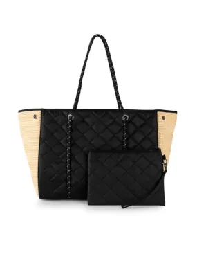 Haute Shore Greyson Raffia Tote Bag in Black/Raffia