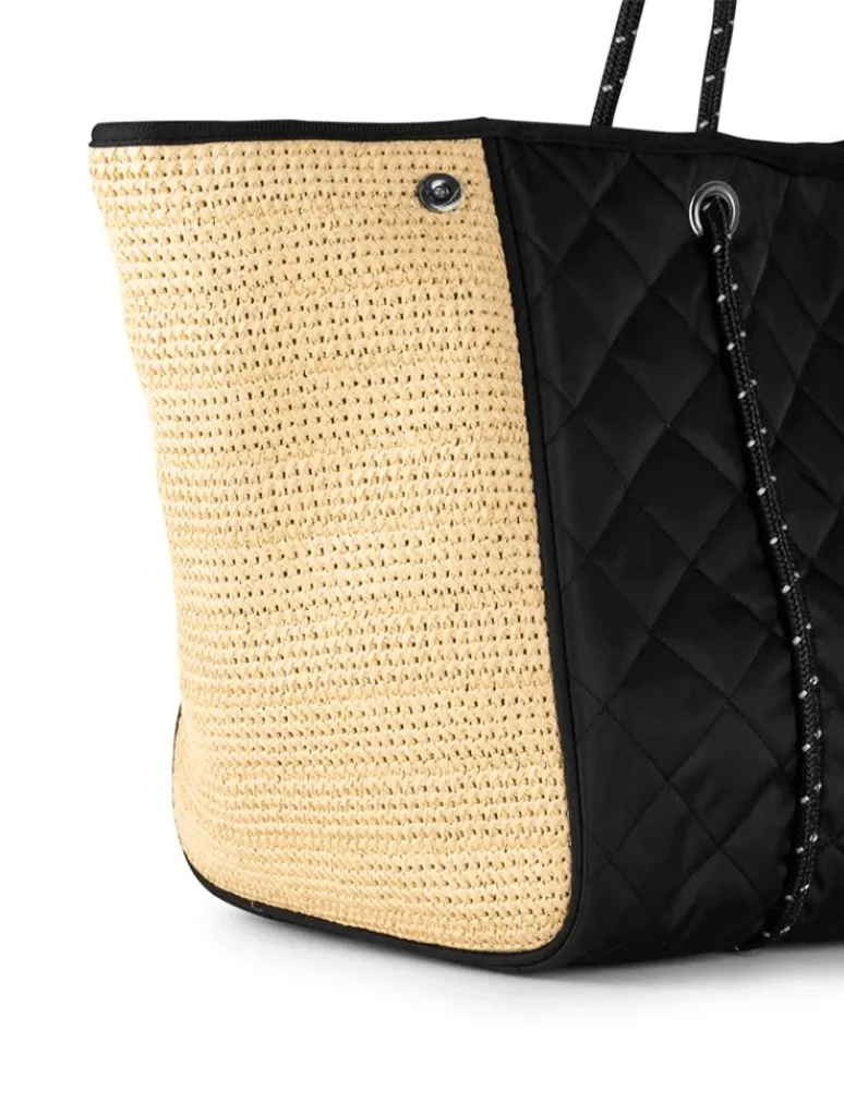 Haute Shore Greyson Raffia Tote Bag in Black/Raffia