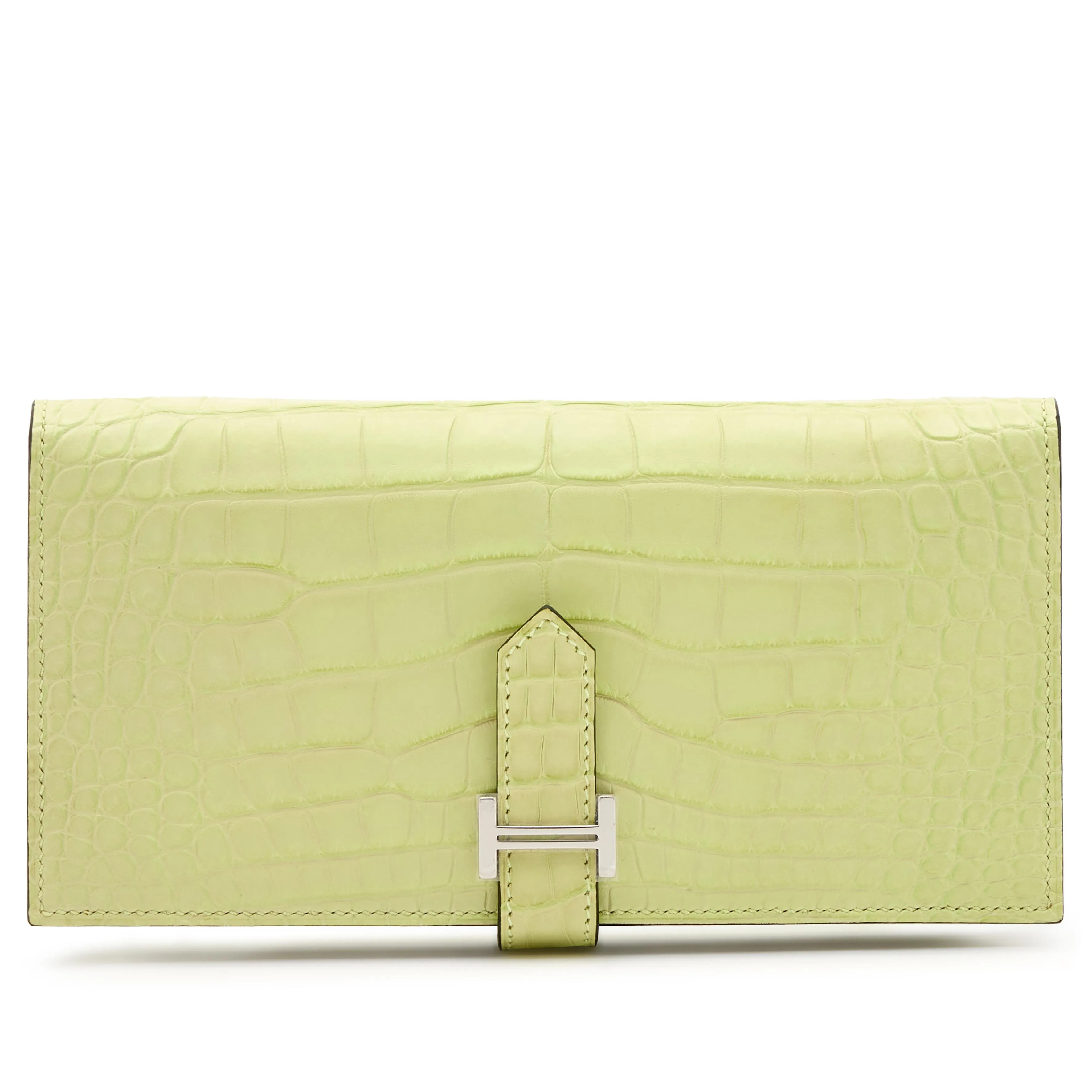 Hermès Jaune Bourgeon Matte Alligator Bearn Wallet Palladium Hardware, 2021