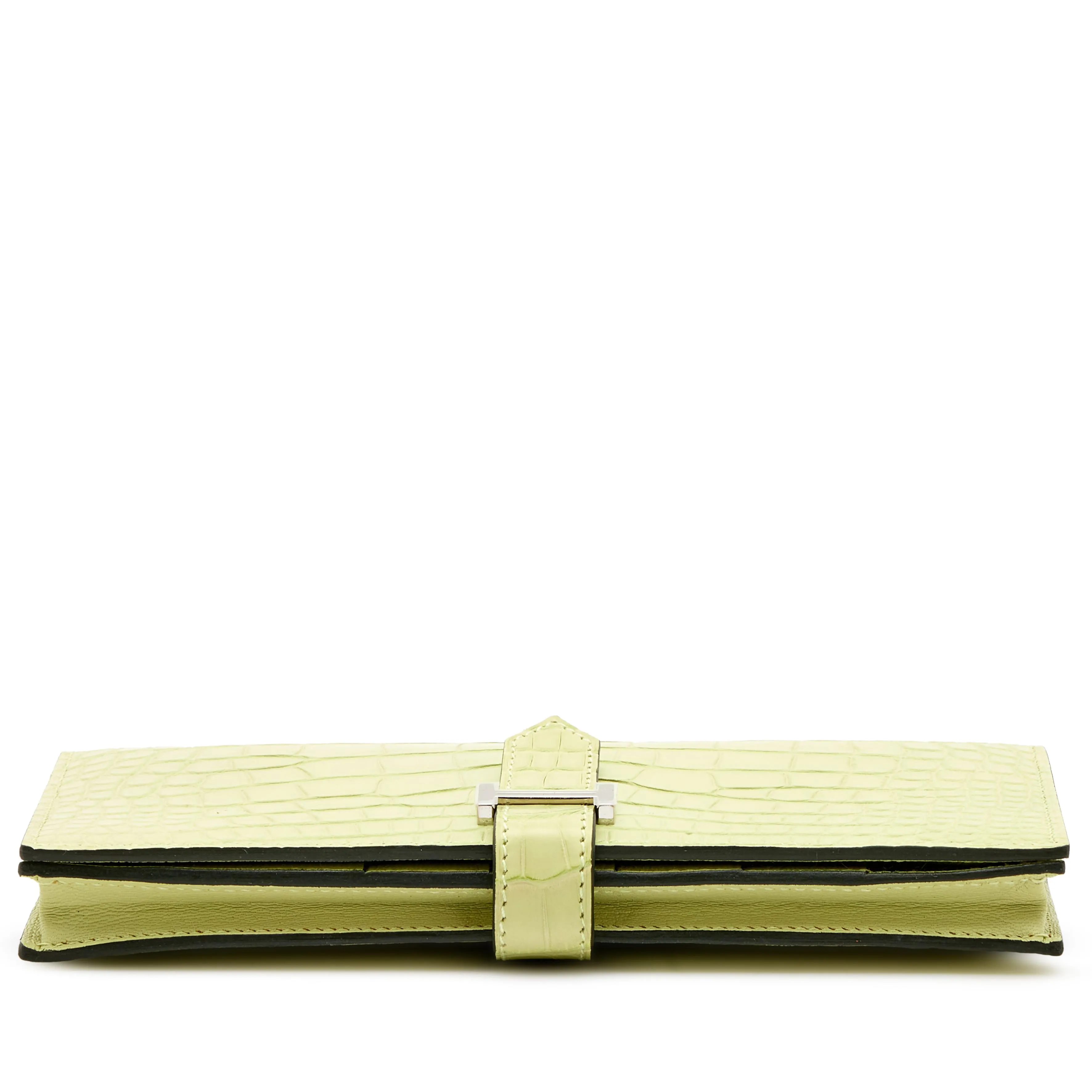 Hermès Jaune Bourgeon Matte Alligator Bearn Wallet Palladium Hardware, 2021