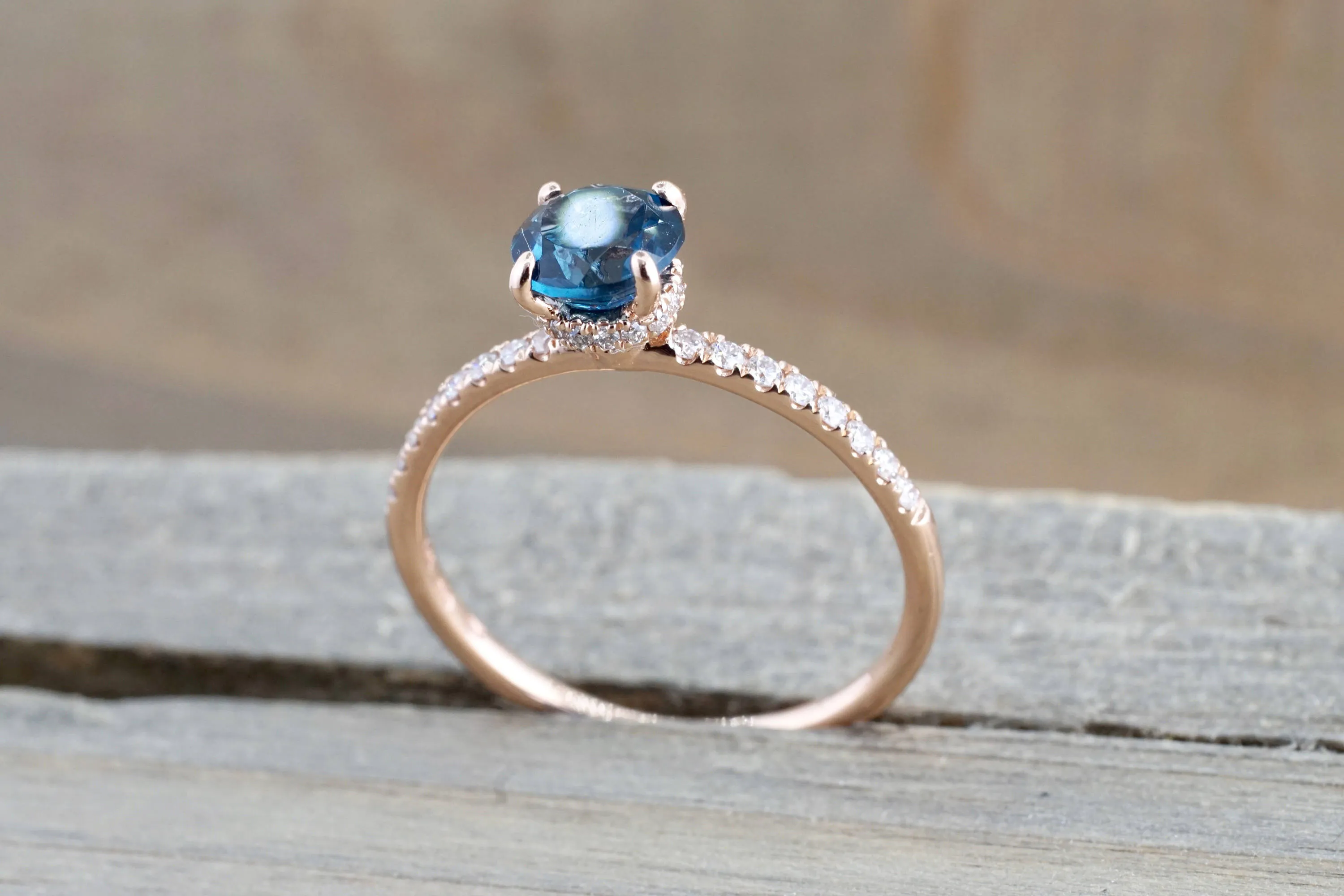 Hidden Halo Round London Blue Topaz Ring