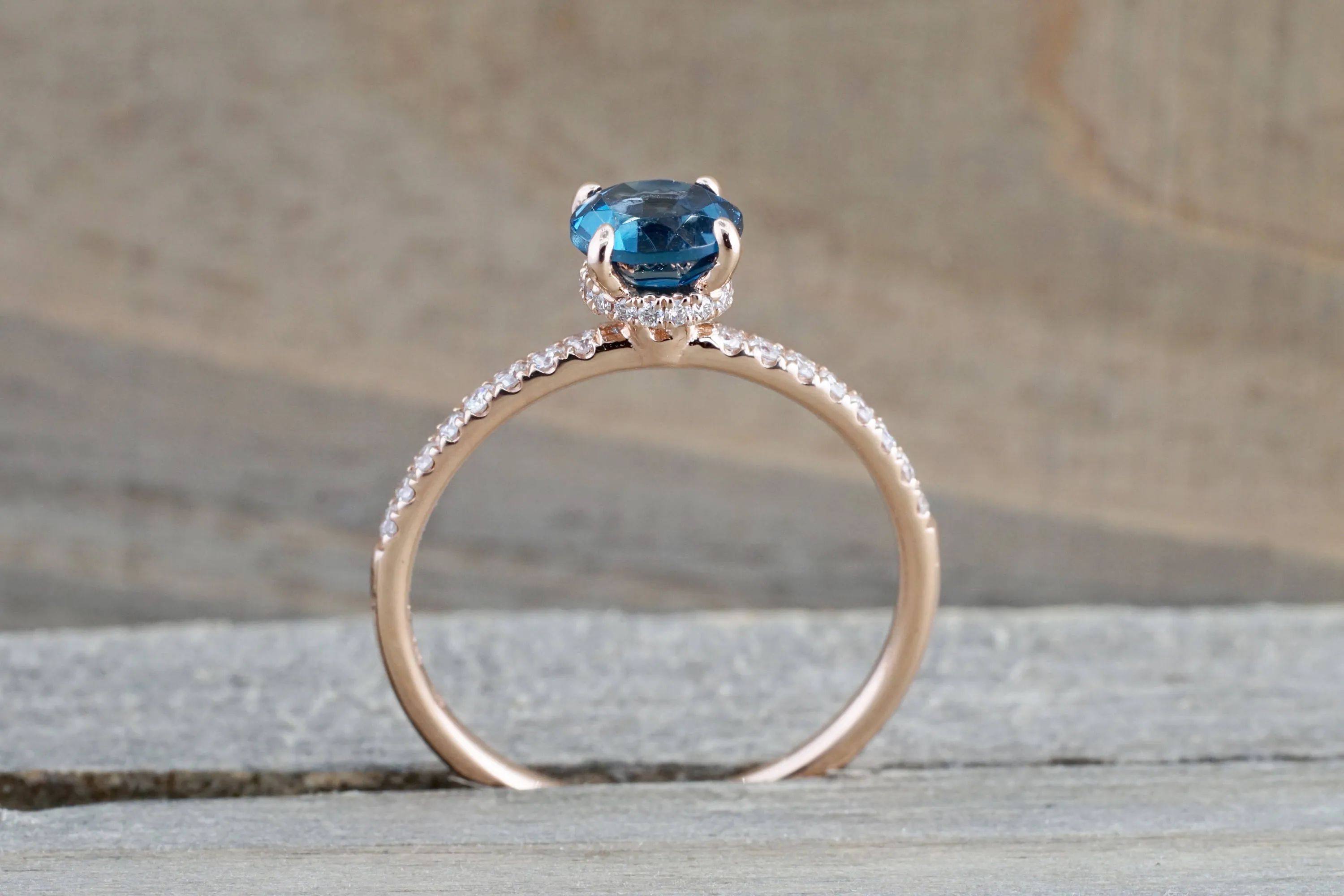 Hidden Halo Round London Blue Topaz Ring