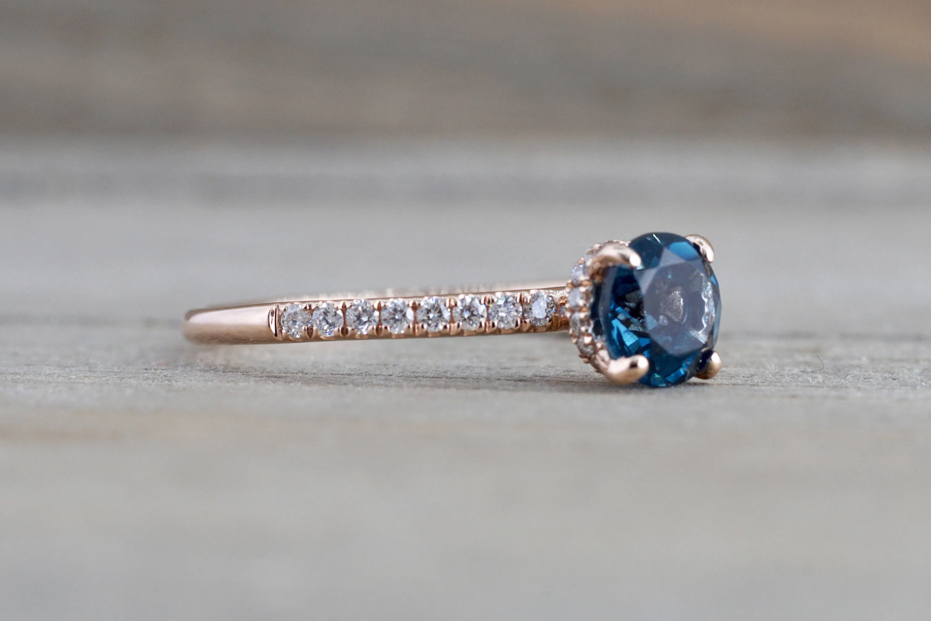 Hidden Halo Round London Blue Topaz Ring