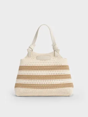 Ida Striped Knotted Handle Tote Bag - Sand