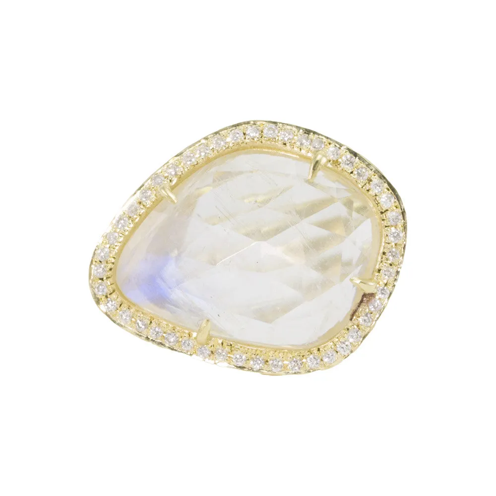 Large Rainbow Moonstone Slice Diamond Ring