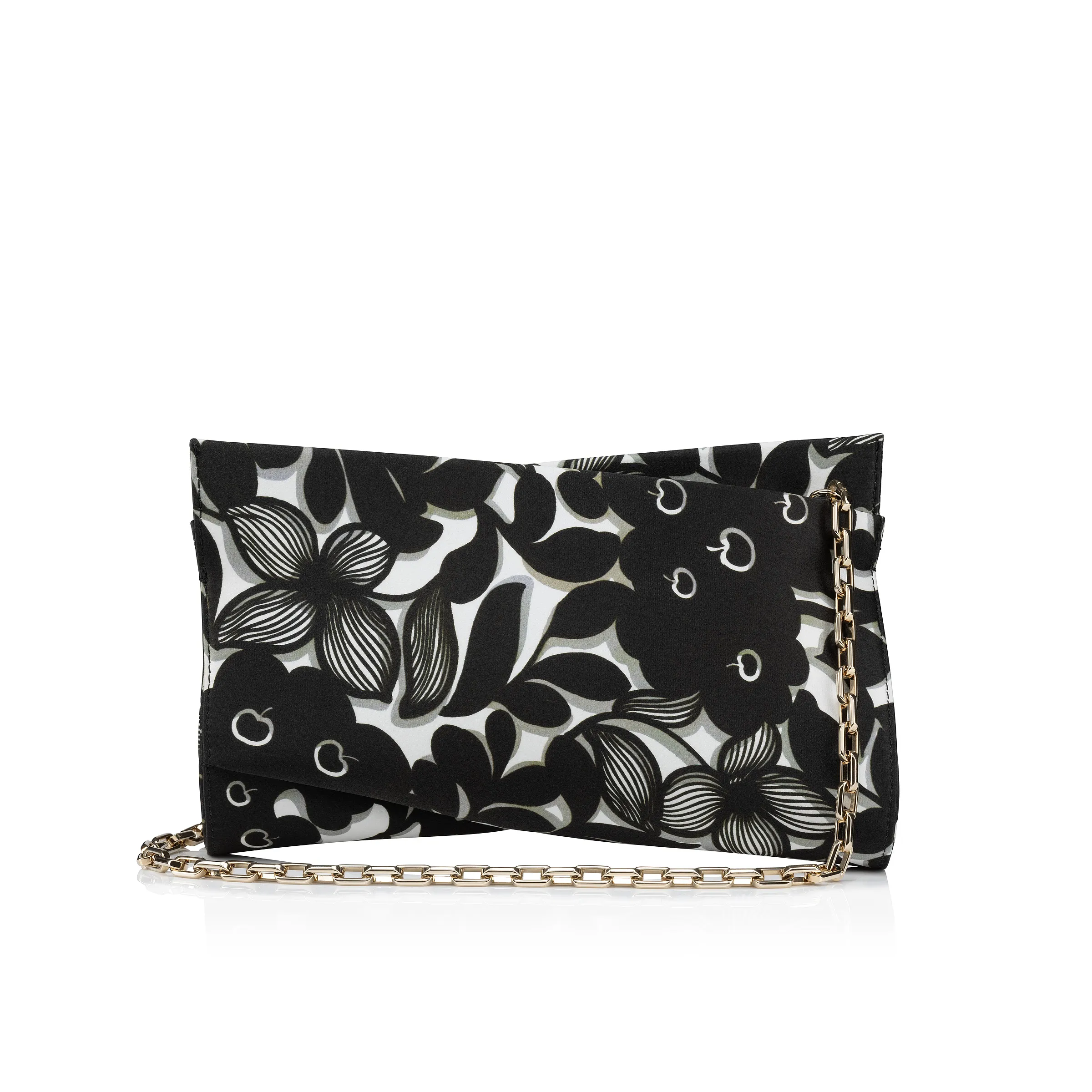 Loubitwist small Clutch - Petunia printed crepe satin - Black