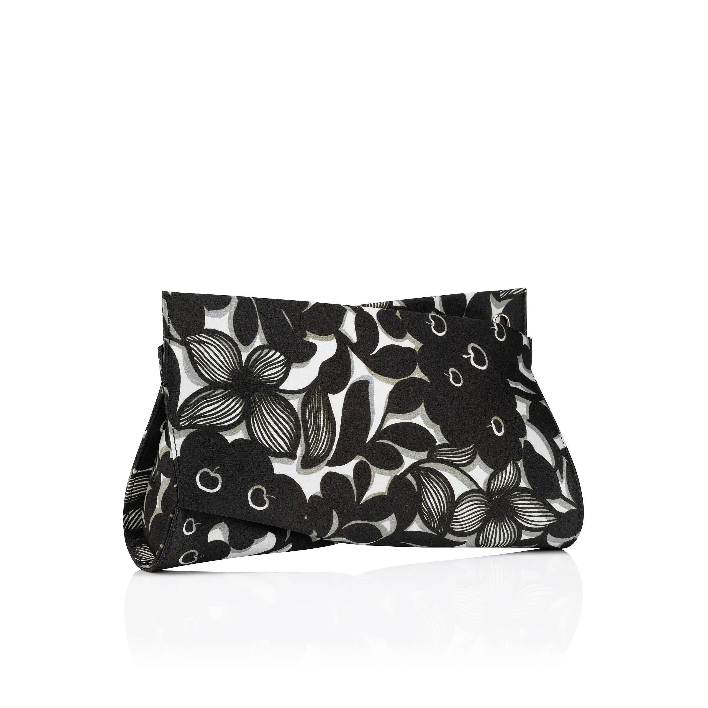 Loubitwist small Clutch - Petunia printed crepe satin - Black