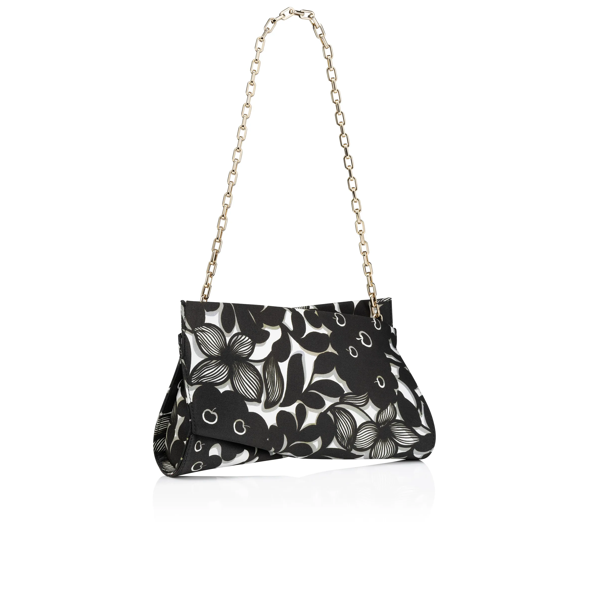 Loubitwist small Clutch - Petunia printed crepe satin - Black