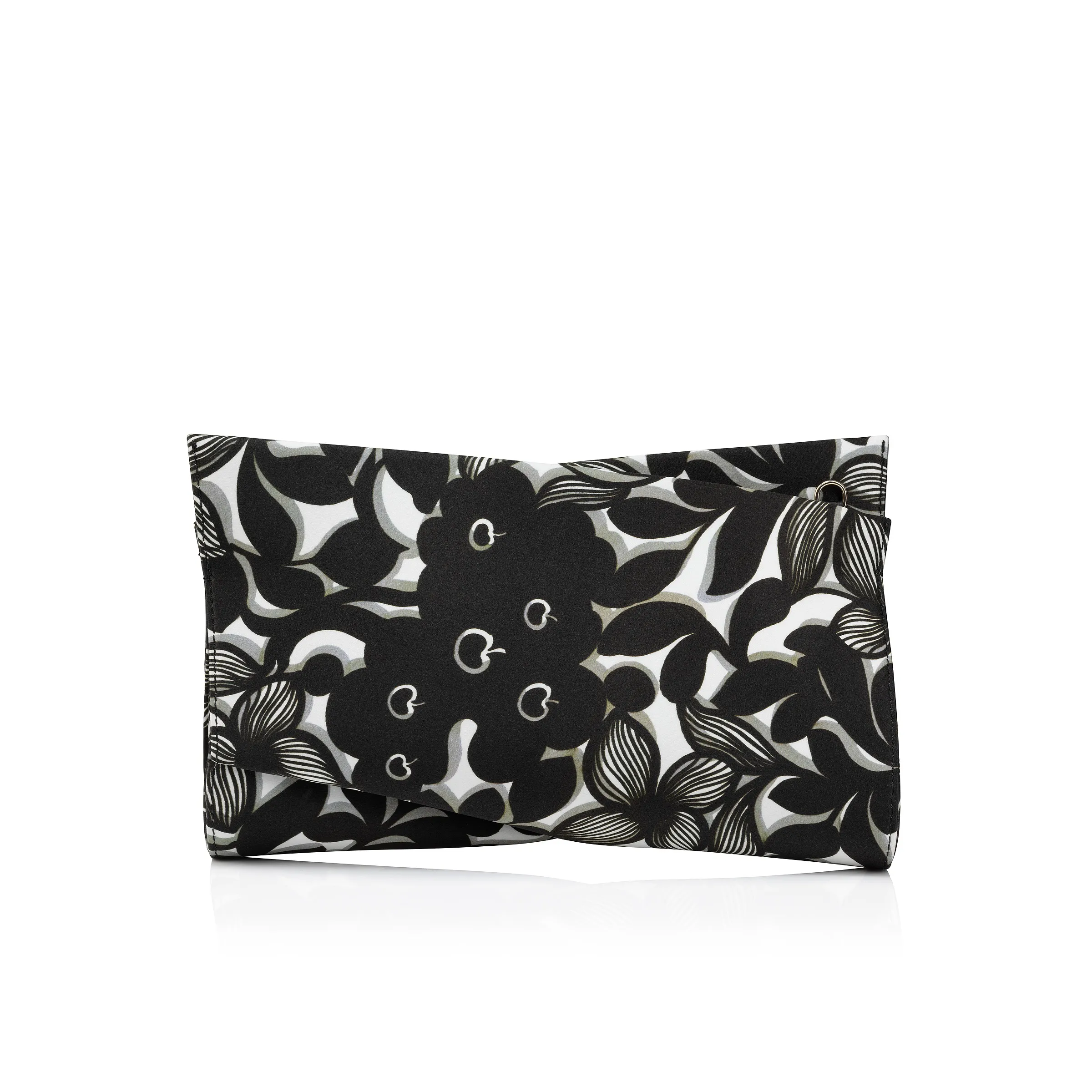 Loubitwist small Clutch - Petunia printed crepe satin - Black