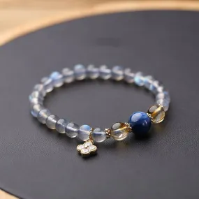 Luxyin Natural Moonstone Bracelet With Aquamarine Bead