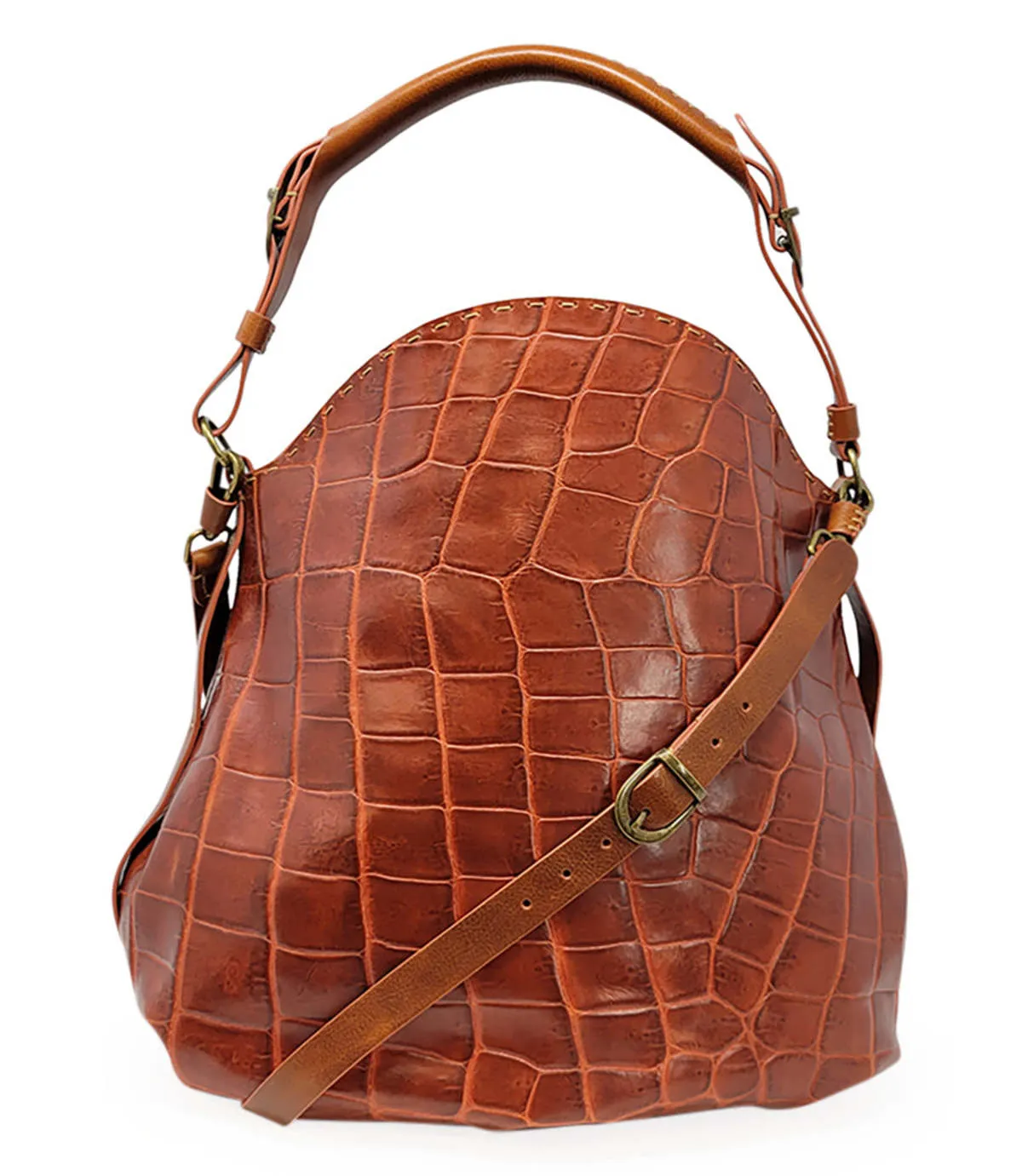 MADISON MAISON MOC CROC TAN LEATHER CROSSBODY SHOULDER BAG