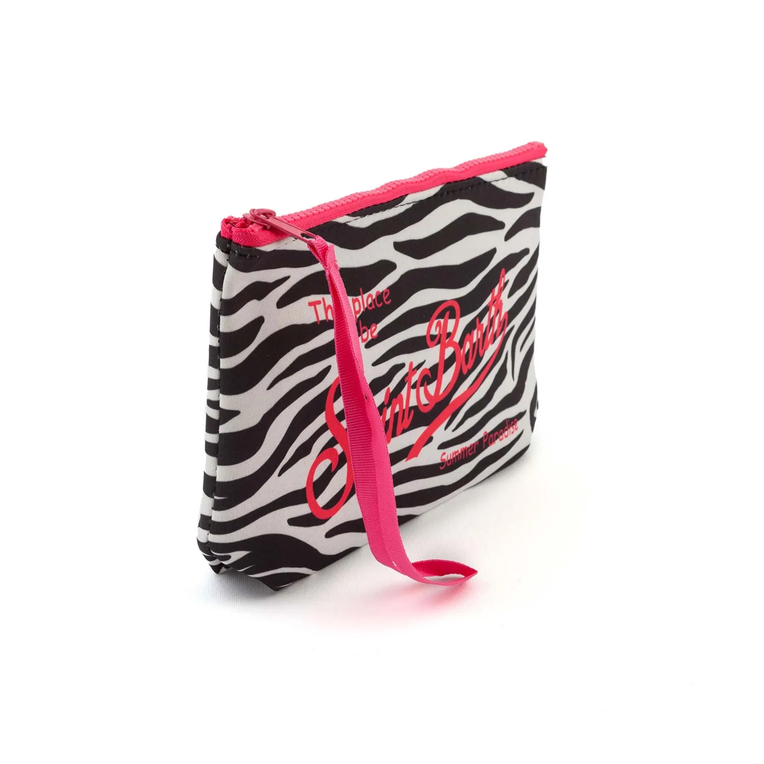 Mc2 Saint Barth Black And White Aline Zebra Clutch With Pink Logos