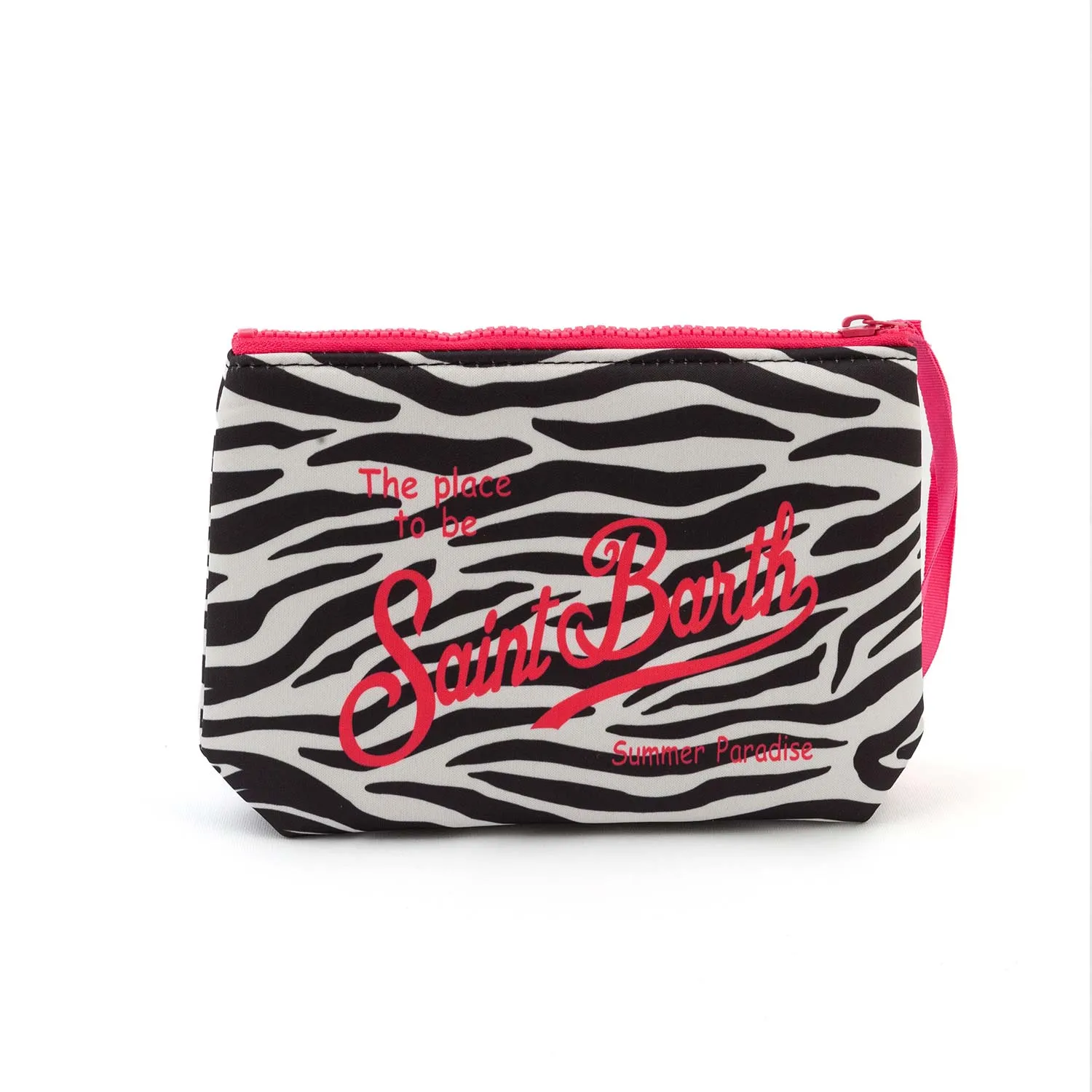 Mc2 Saint Barth Black And White Aline Zebra Clutch With Pink Logos