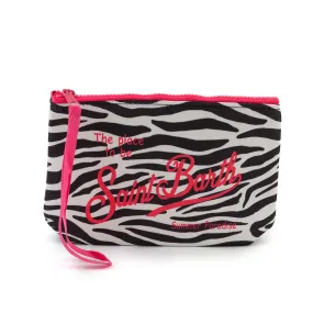 Mc2 Saint Barth Black And White Aline Zebra Clutch With Pink Logos