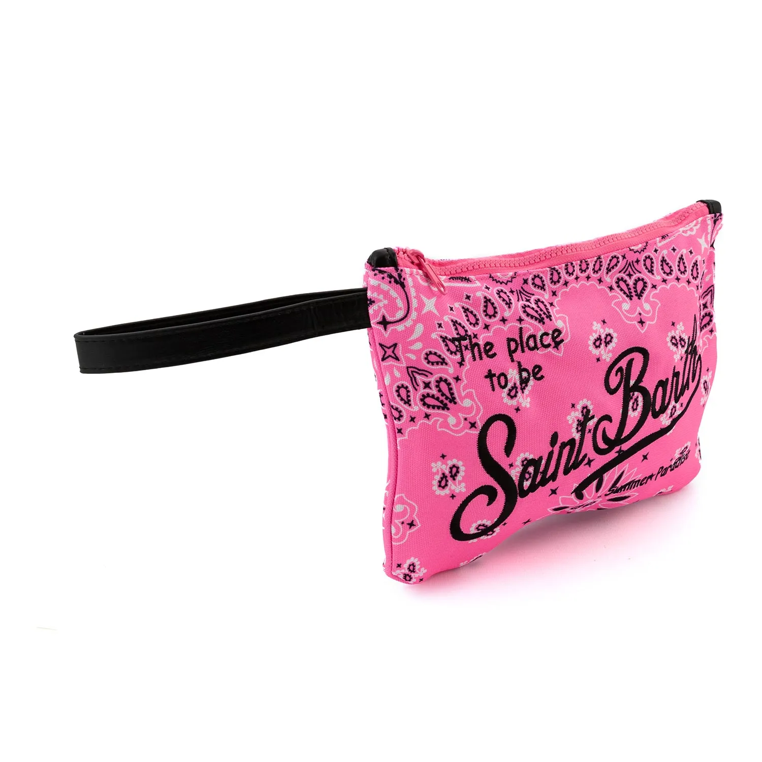 Mc2 Saint Barth Fluo Pink And Black Bandana Parisienne Clutch