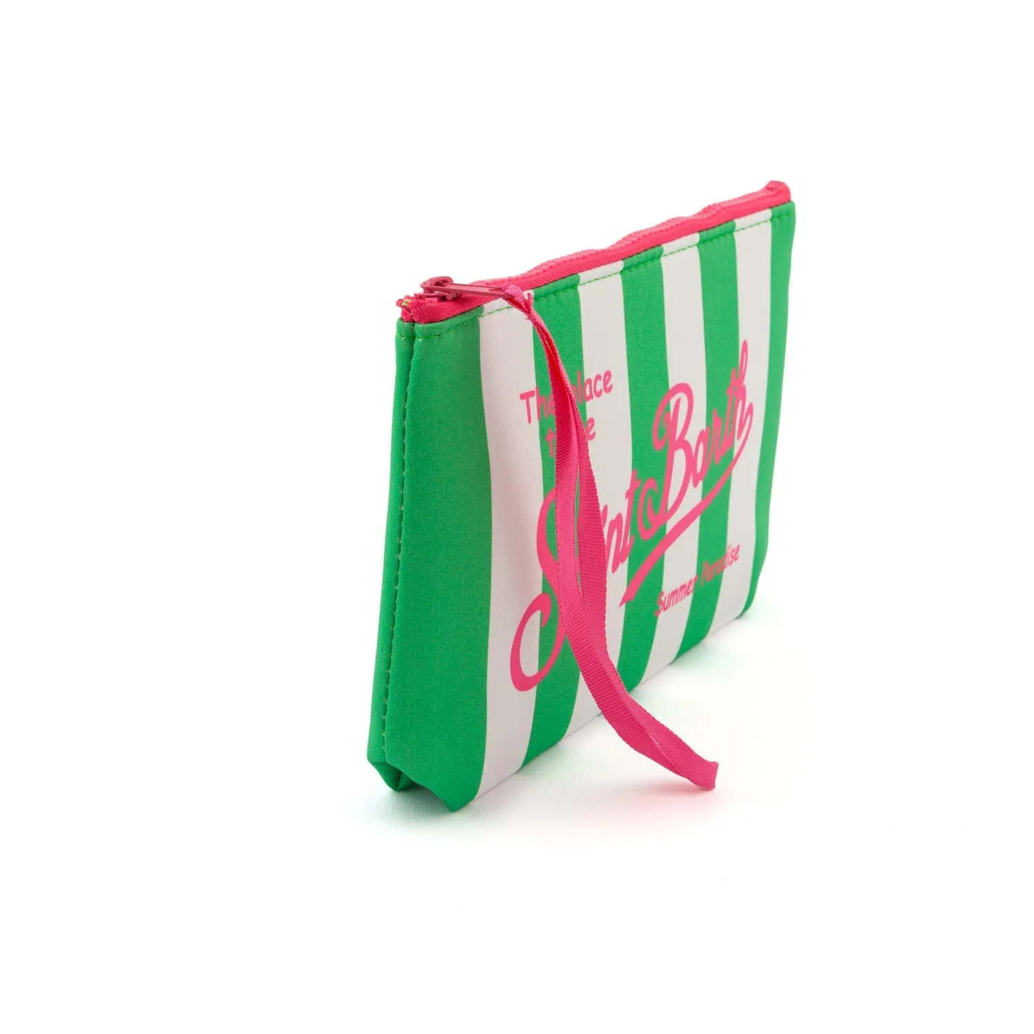 Mc2 Saint Barth Green-White Striped And Pink Aline Clutch