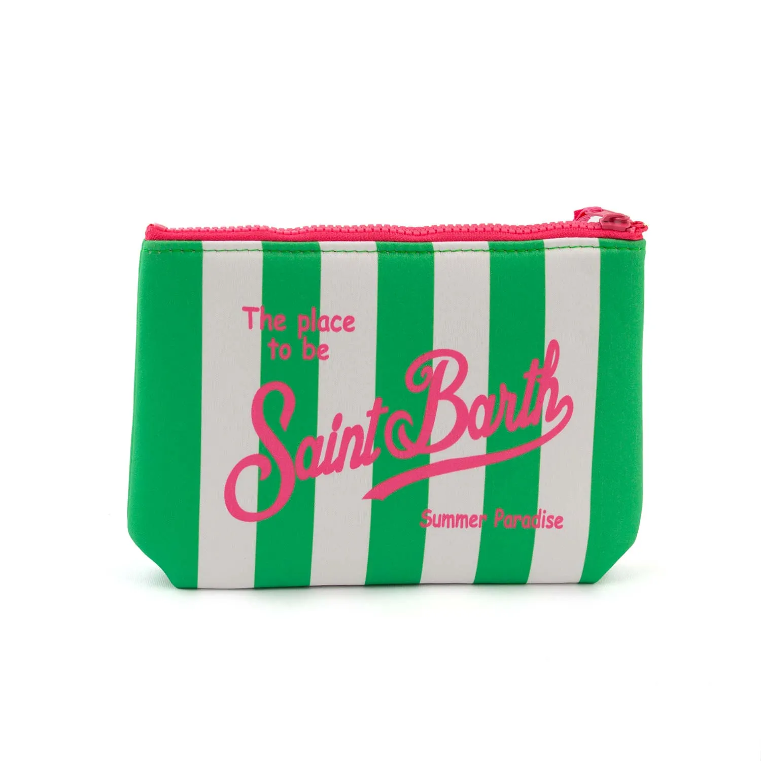 Mc2 Saint Barth Green-White Striped And Pink Aline Clutch