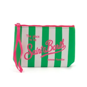 Mc2 Saint Barth Green-White Striped And Pink Aline Clutch