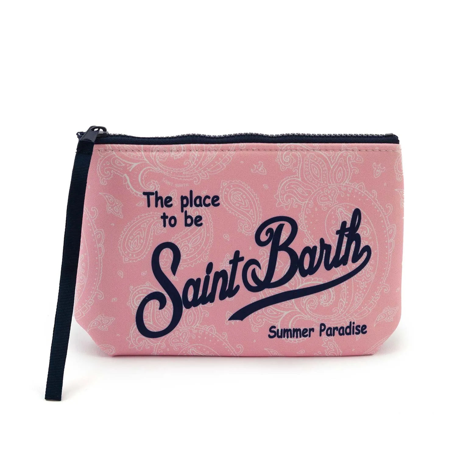 Mc2 Saint Barth Pink Aline Paisley Clutch With Blue Logos