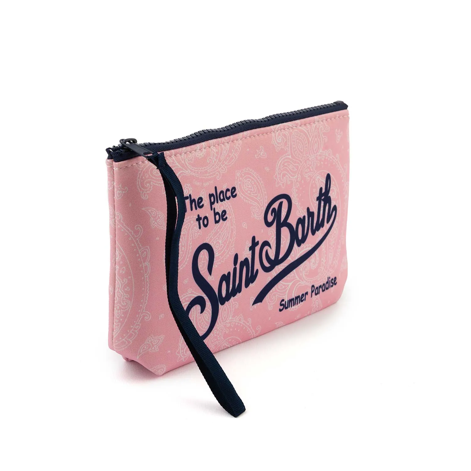 Mc2 Saint Barth Pink Aline Paisley Clutch With Blue Logos