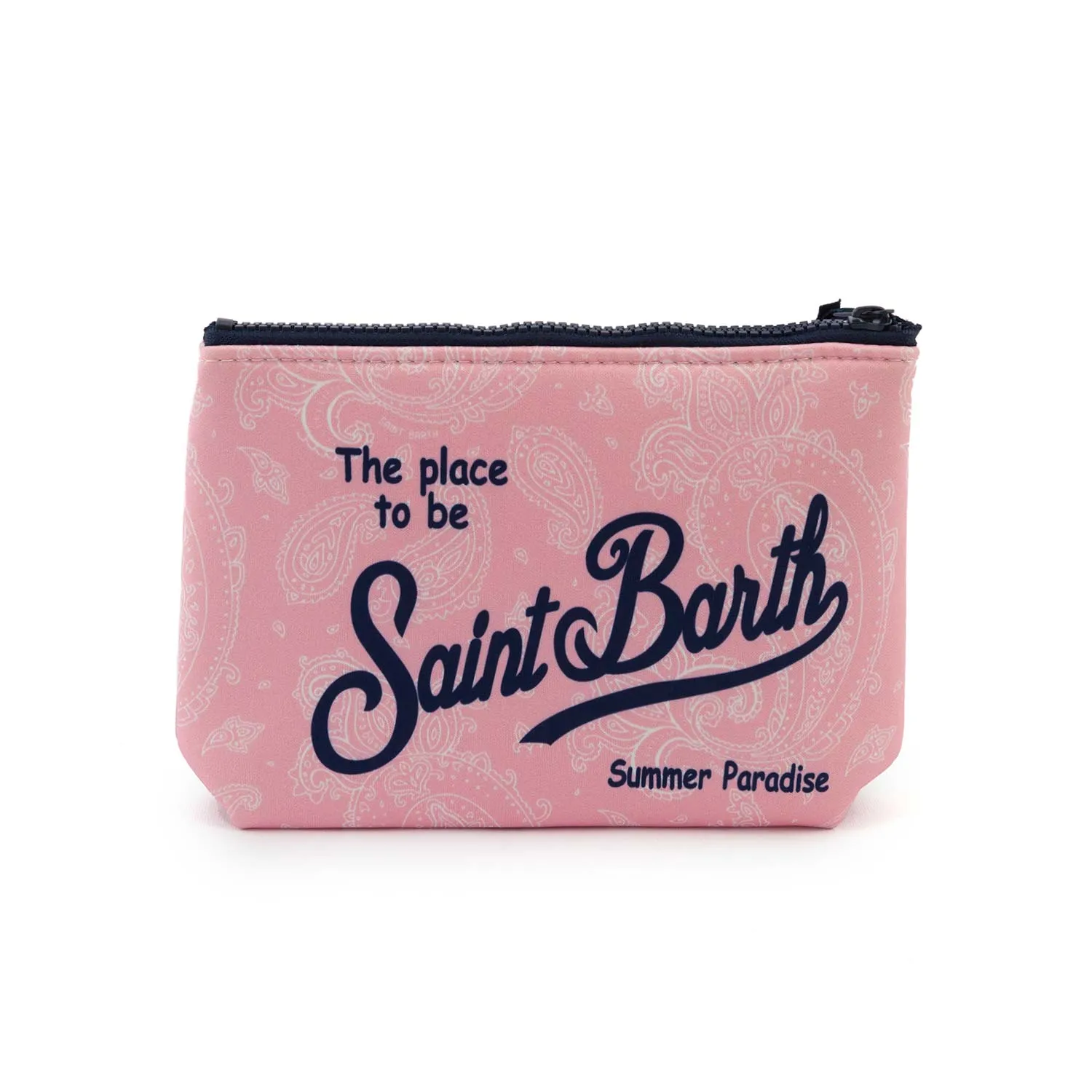 Mc2 Saint Barth Pink Aline Paisley Clutch With Blue Logos