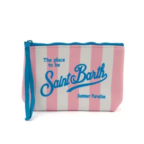 Mc2 Saint Barth Pink-White Striped And Light Blu Aline Clutch