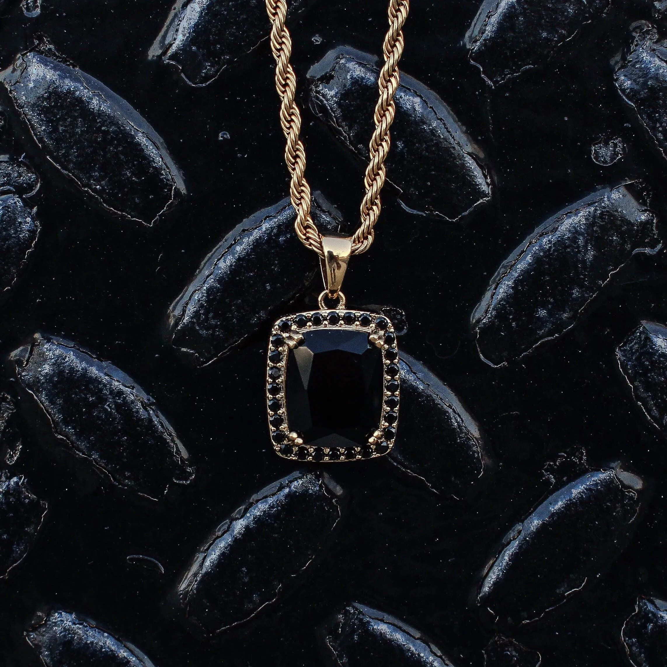 Micro Onyx Necklace Pendant & Rope Chain