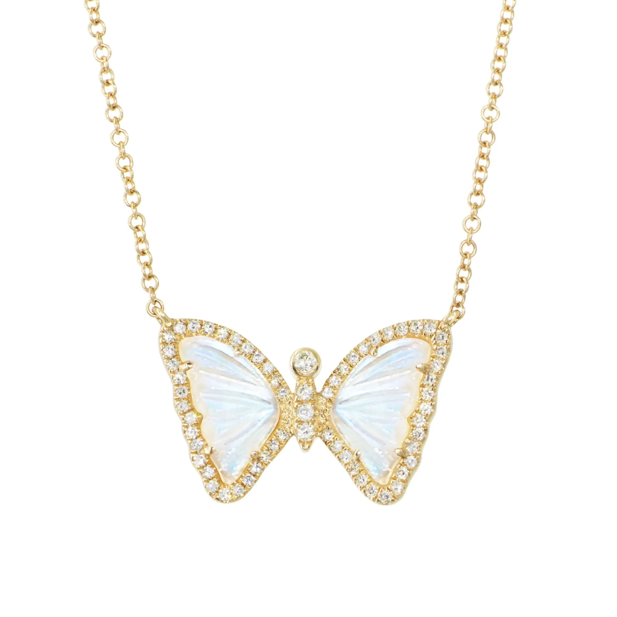 Mini Moonstone Butterfly Necklace with Diamonds