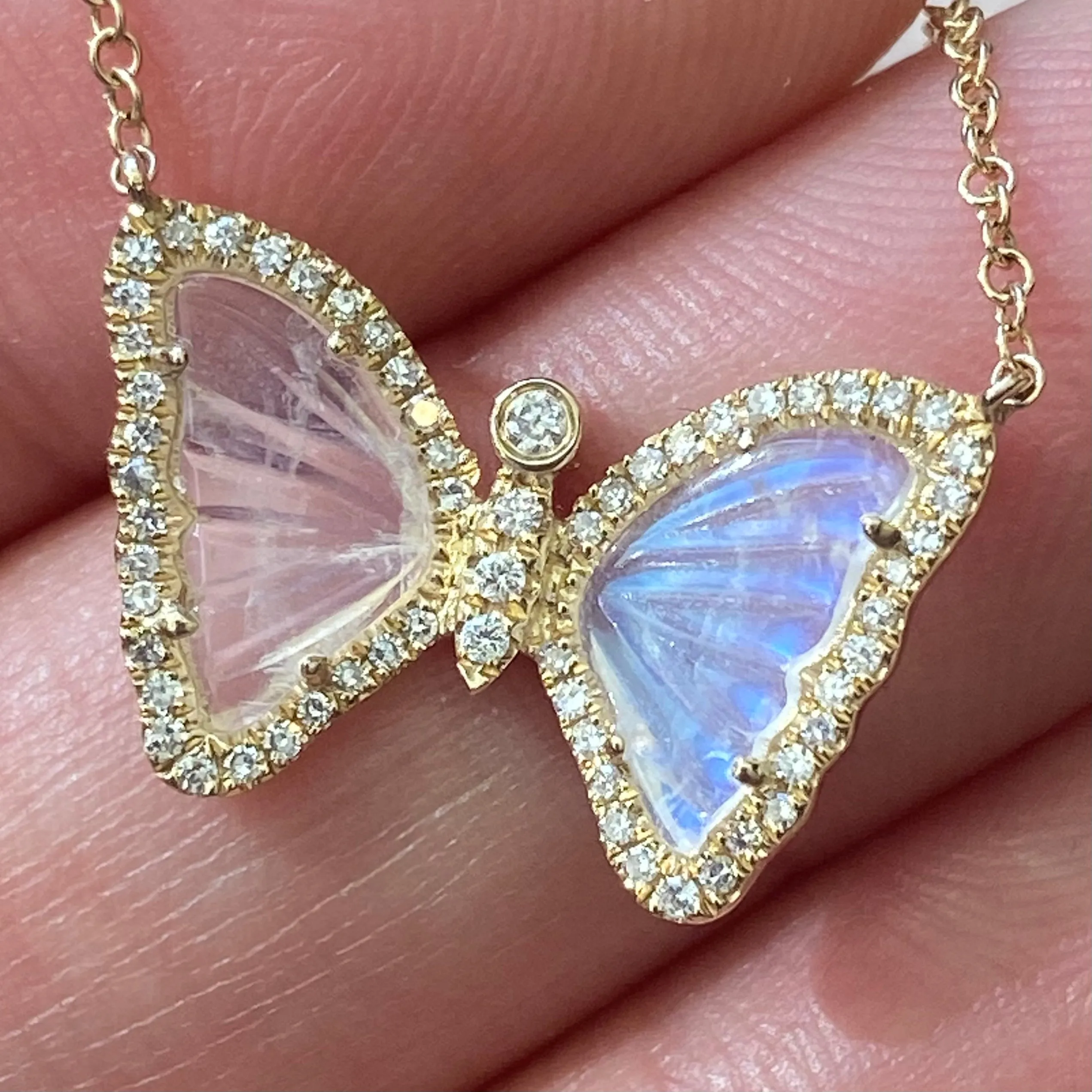 Mini Moonstone Butterfly Necklace with Diamonds