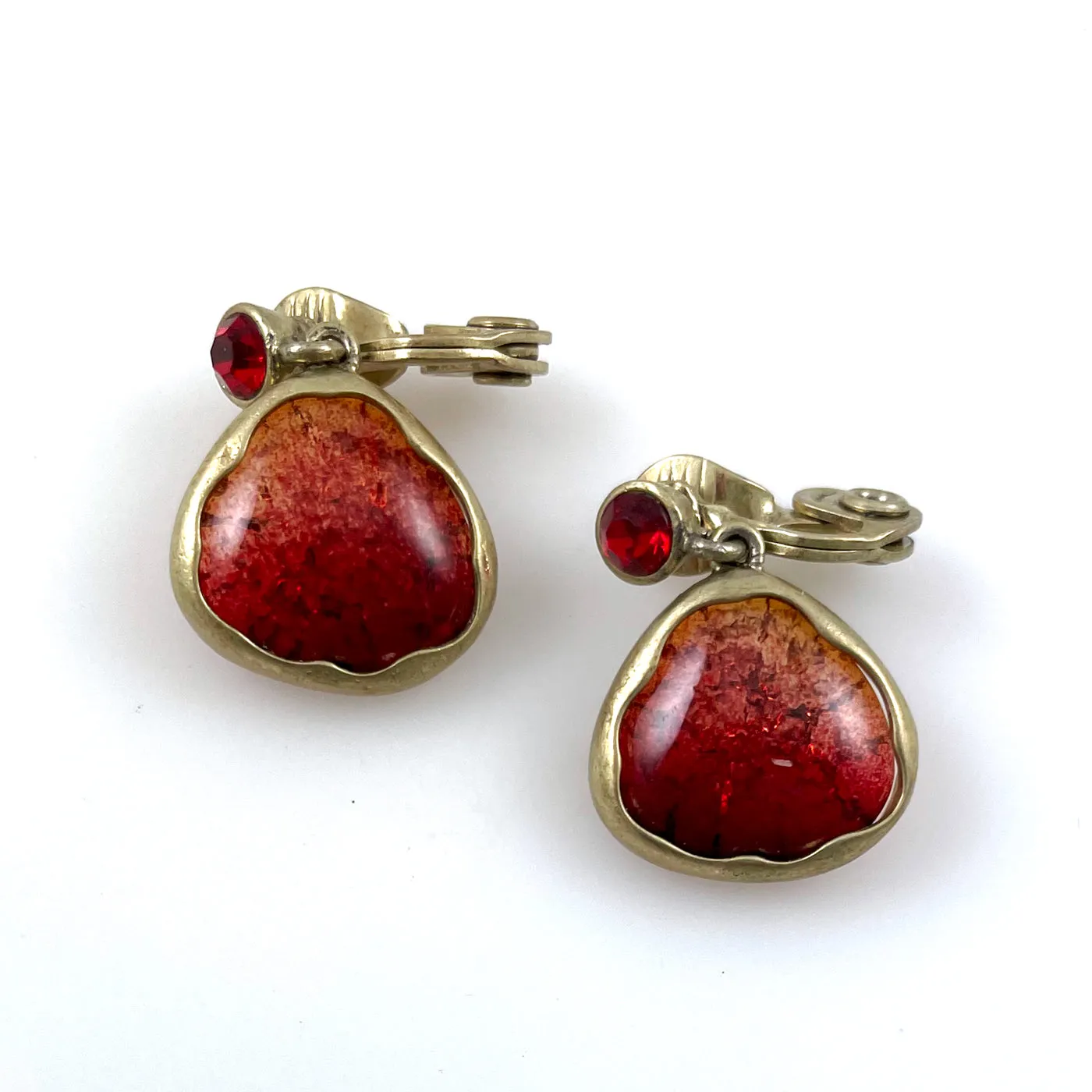 Monet Red Crackle Glass Earrings