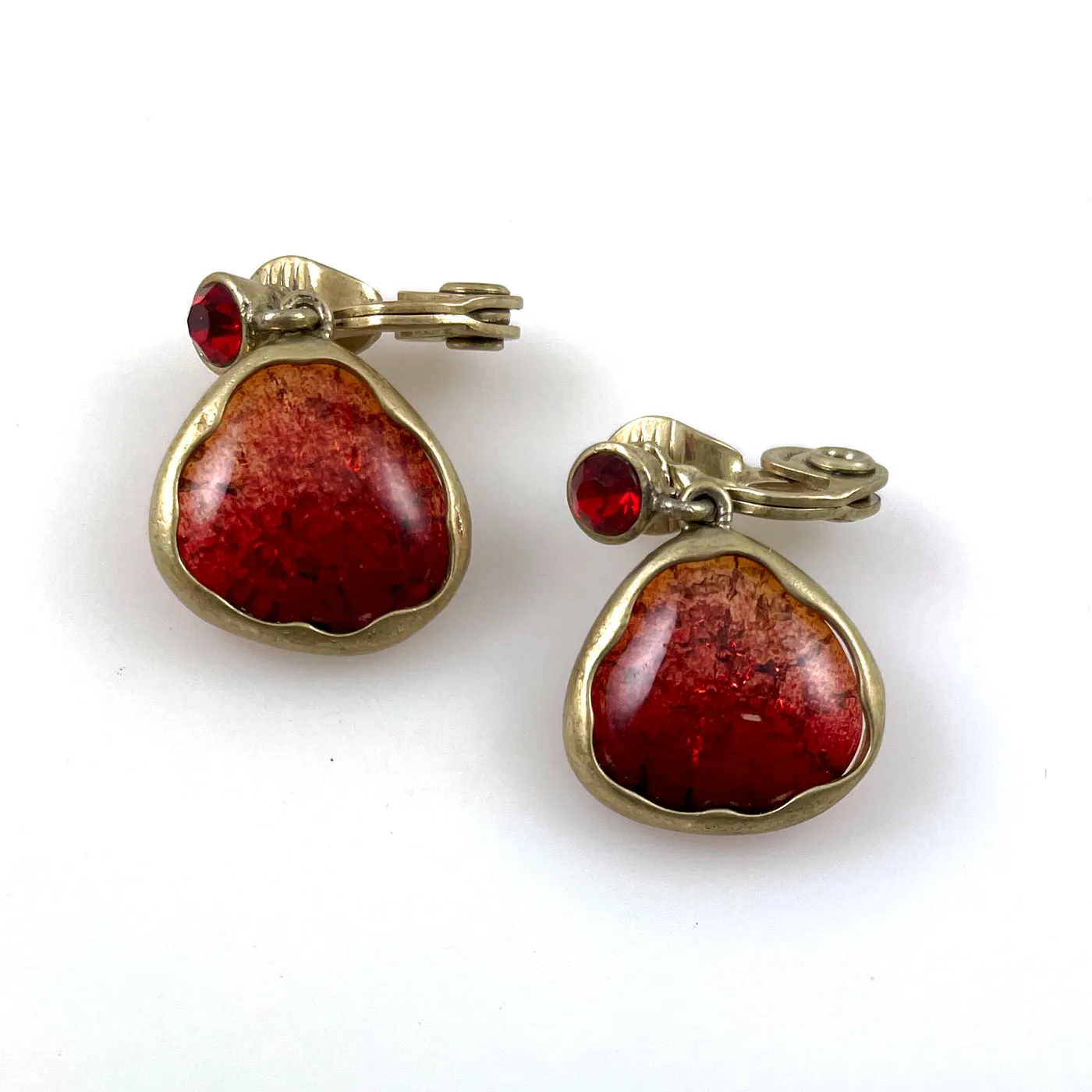 Monet Red Crackle Glass Earrings