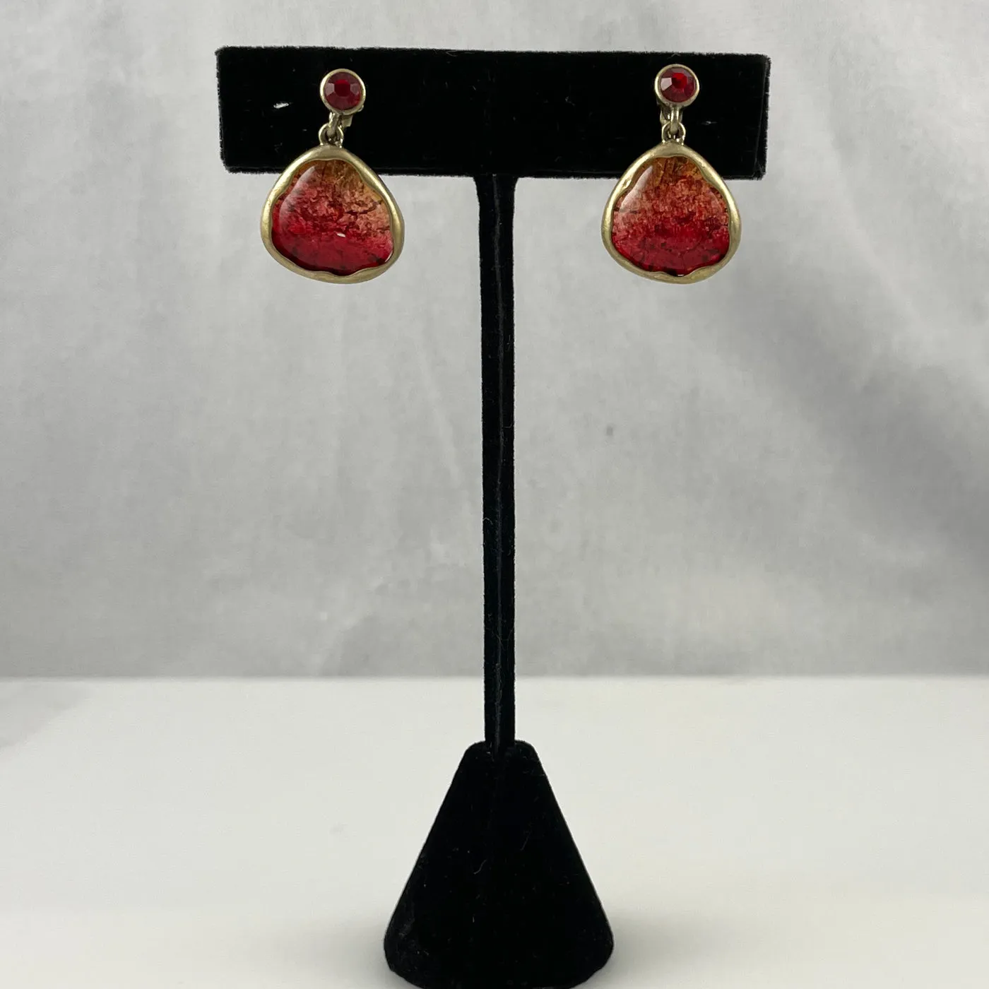 Monet Red Crackle Glass Earrings