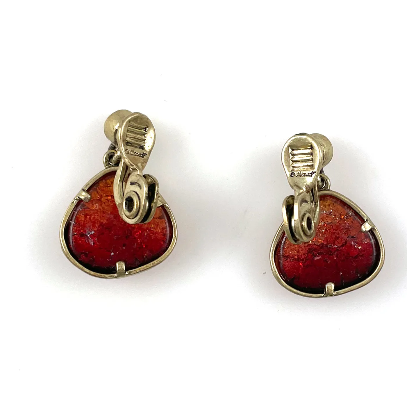 Monet Red Crackle Glass Earrings