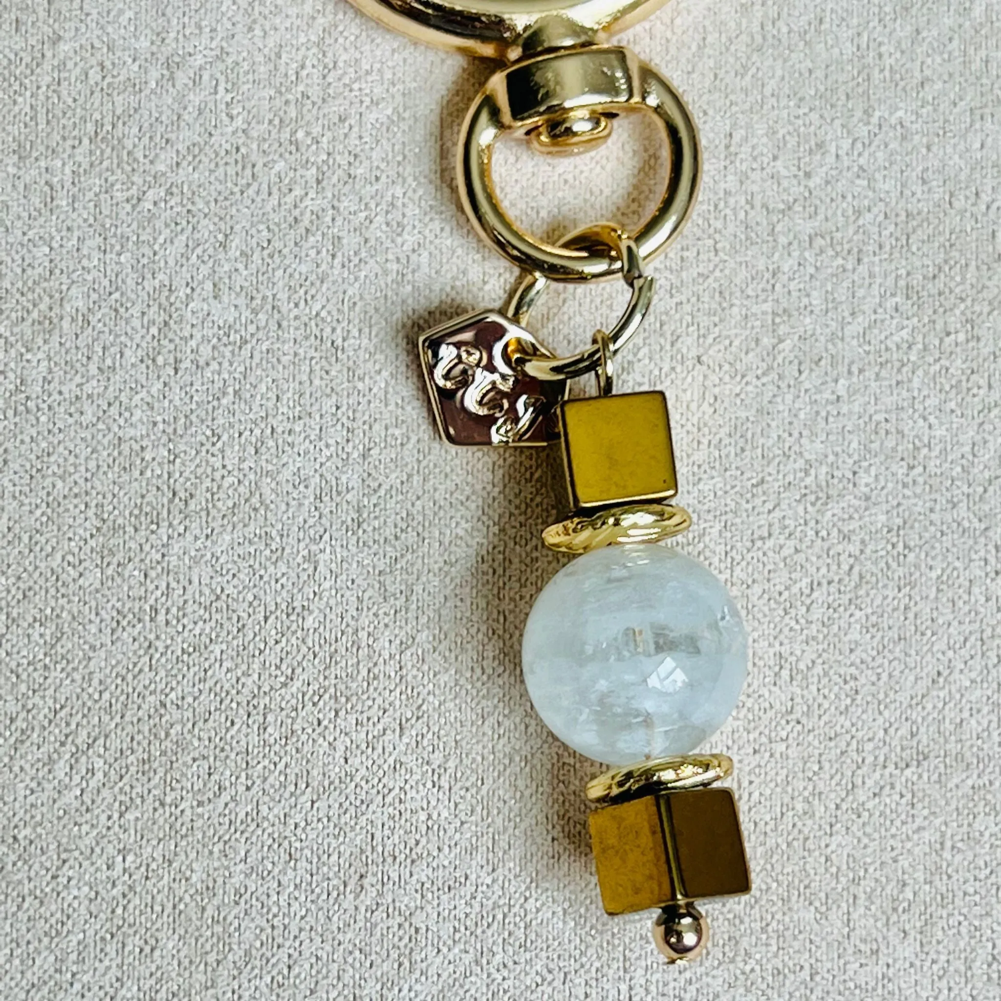 Moonstone & Gold Hematite Bag Charm/ Key Ring