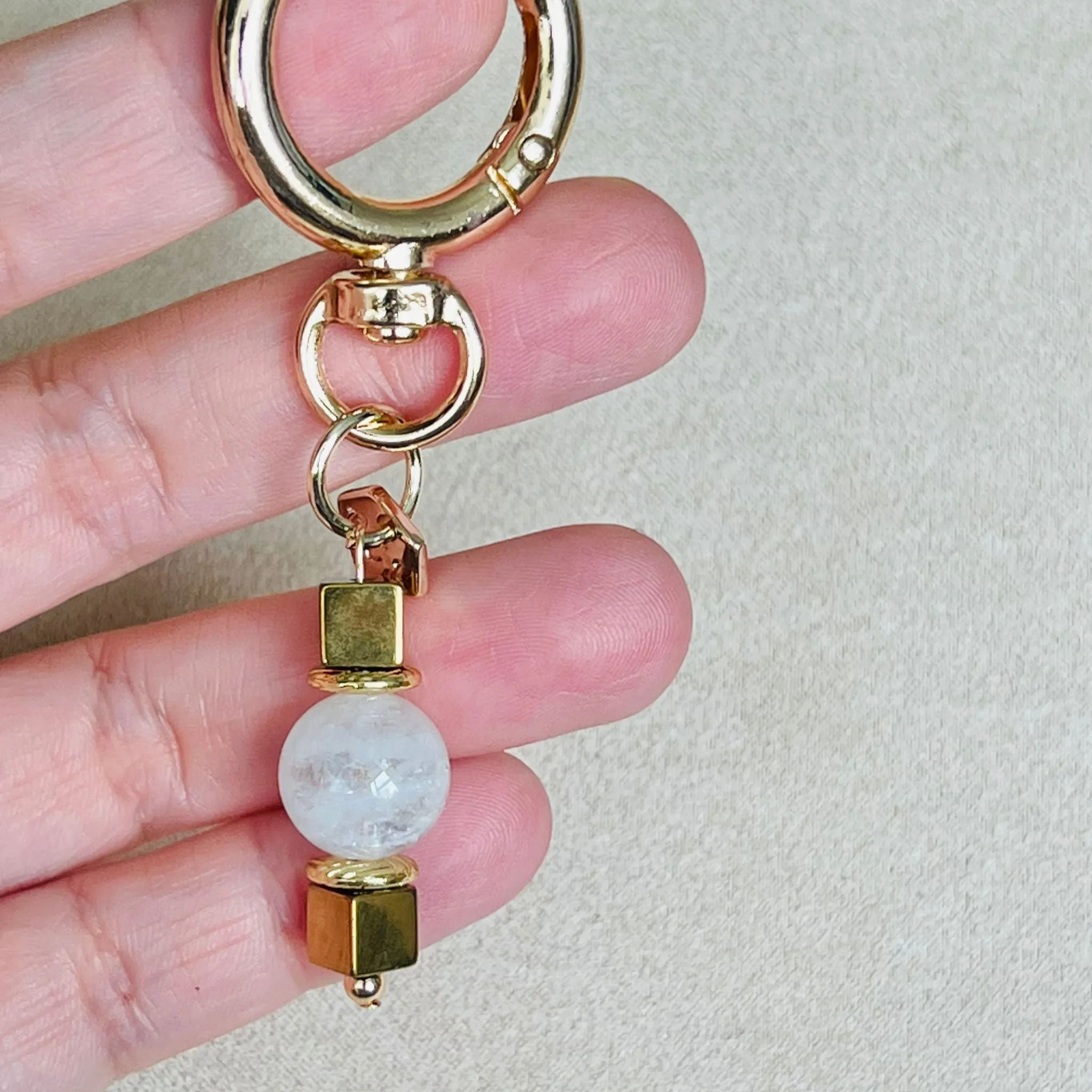 Moonstone & Gold Hematite Bag Charm/ Key Ring