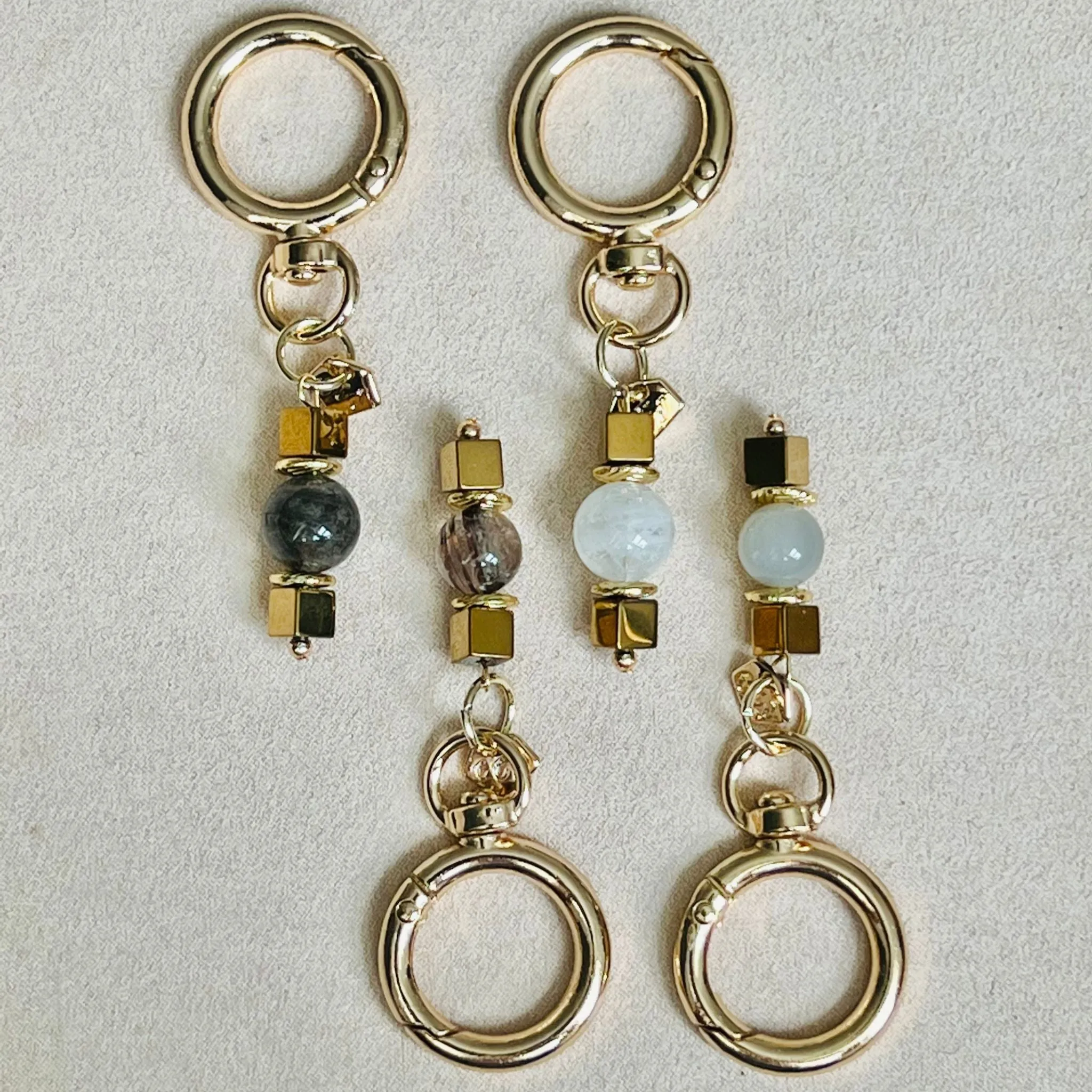 Moonstone & Gold Hematite Bag Charm/ Key Ring