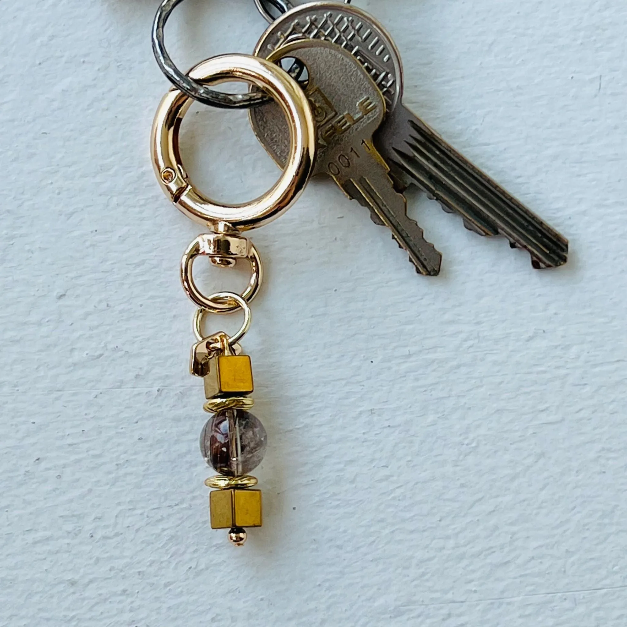 Moonstone & Gold Hematite Bag Charm/ Key Ring