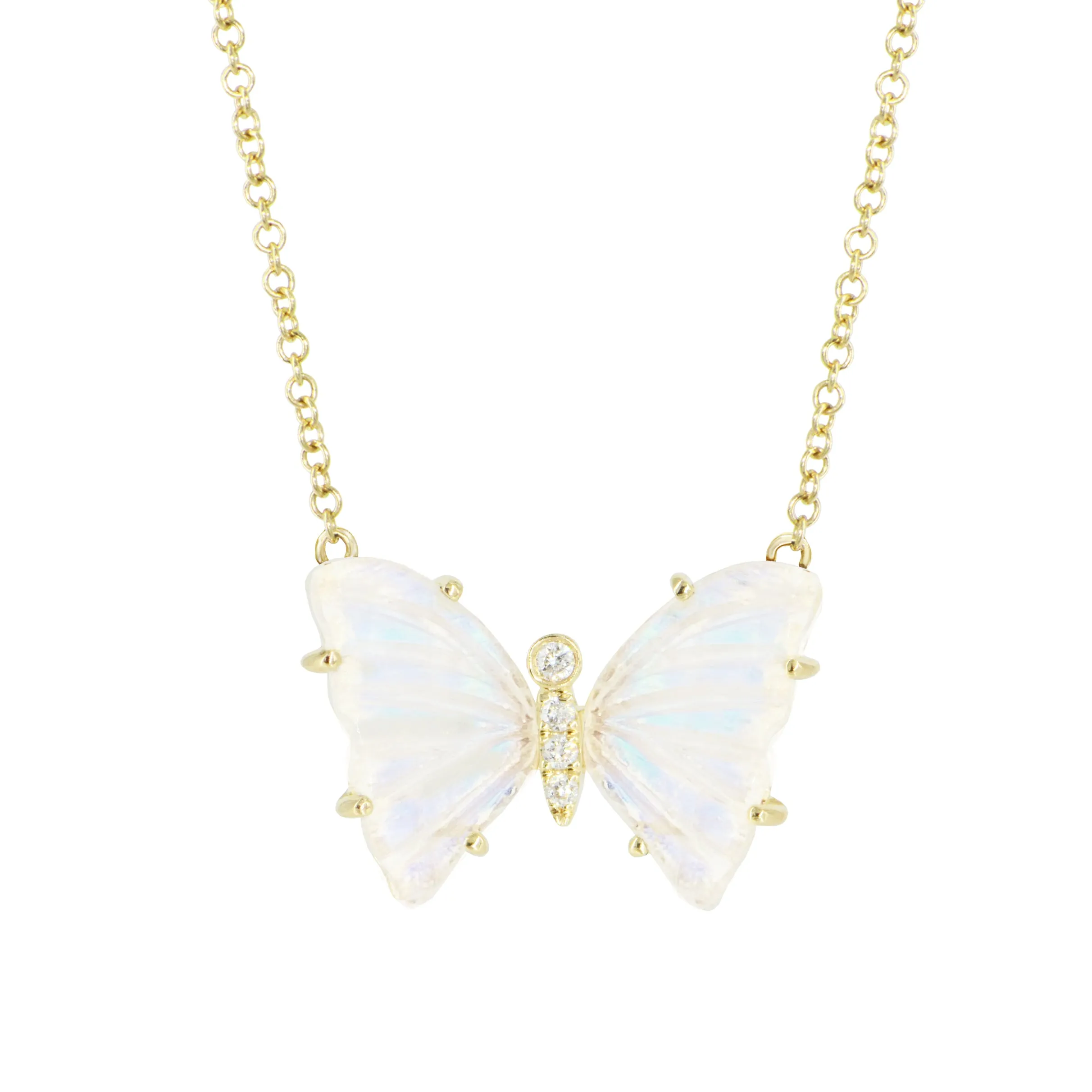 Moonstone Butterfly Necklace with Diamonds and Prongs