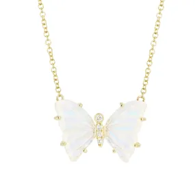 Moonstone Butterfly Necklace with Diamonds and Prongs