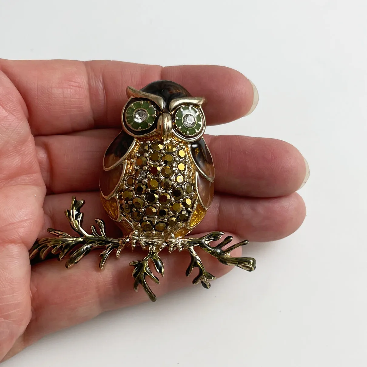 Napier Rhinestone and Enamel Owl Brooch Vintage