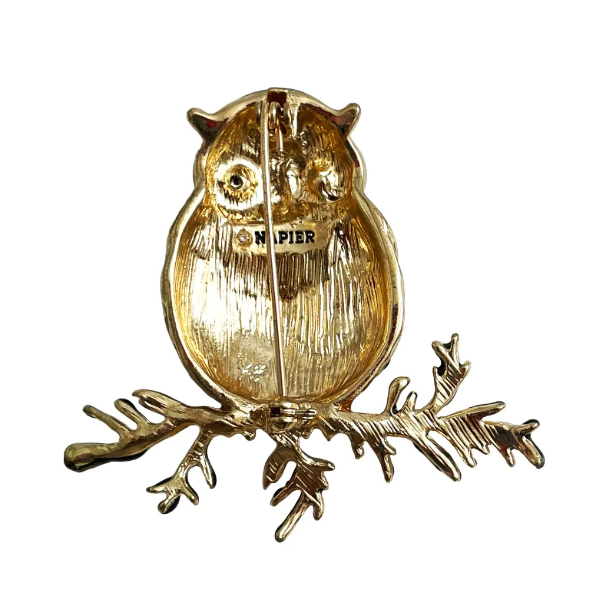 Napier Rhinestone and Enamel Owl Brooch Vintage