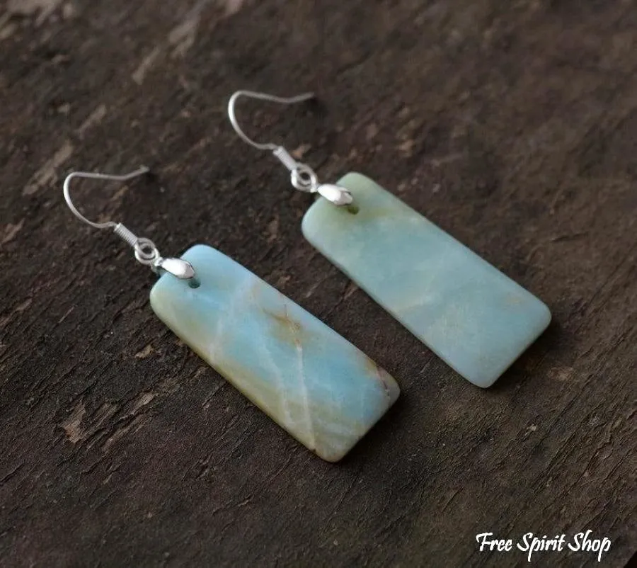 Natural Amazonite Gemstone Rectangle Earrings