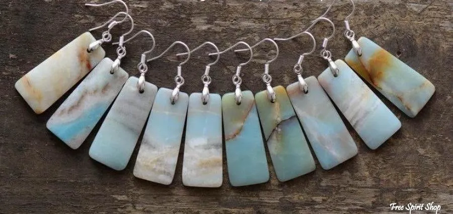 Natural Amazonite Gemstone Rectangle Earrings