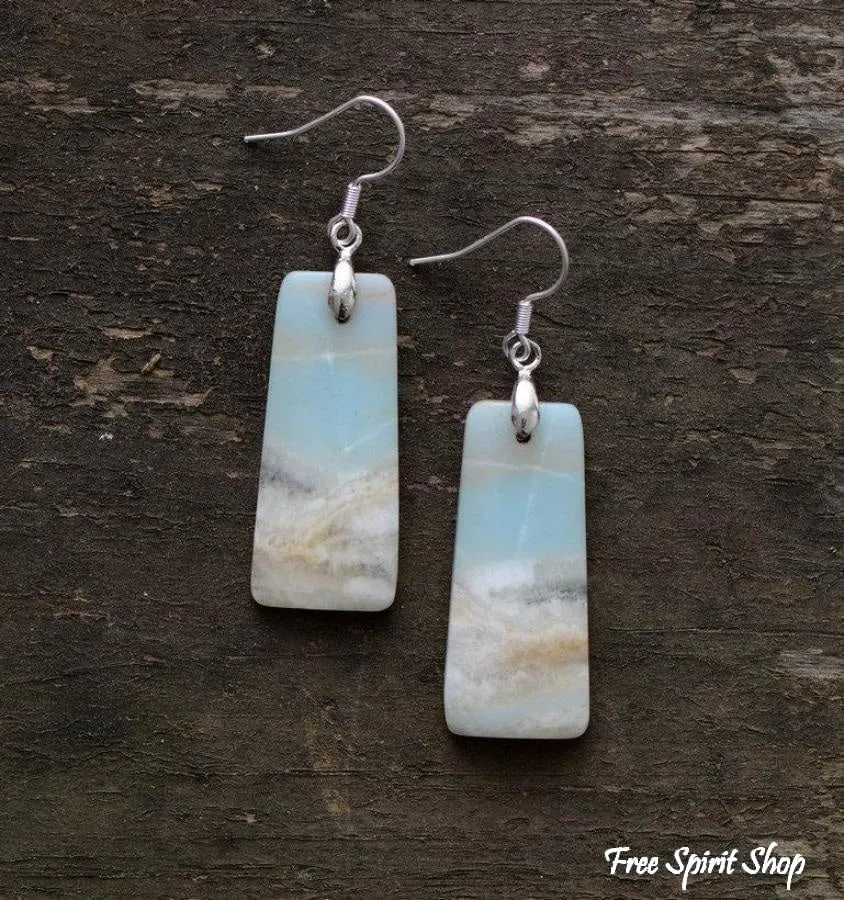 Natural Amazonite Gemstone Rectangle Earrings