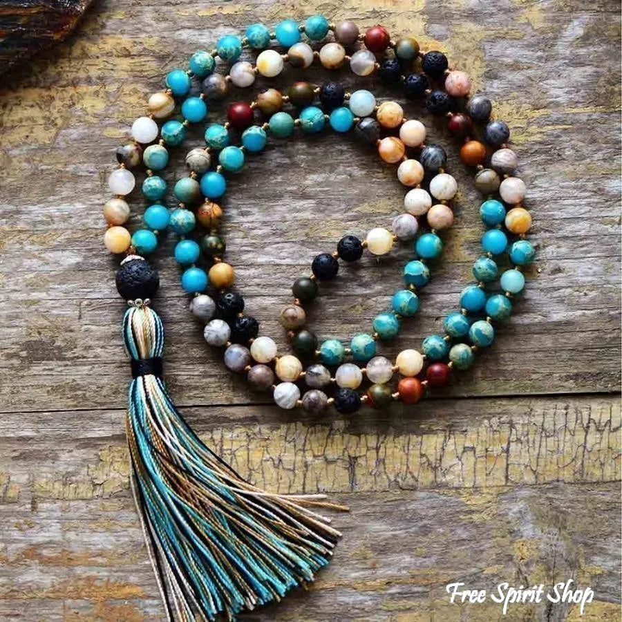 Natural Earth & Sea Mix Gemstone Mala Bead Necklace